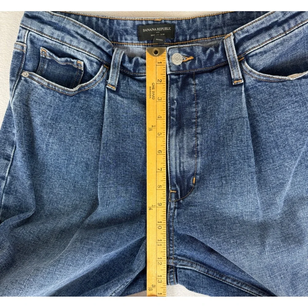Banana Republic Wide Leg Crop Jeans Womens 31/12 Blue Raw Hem Pleated Denim